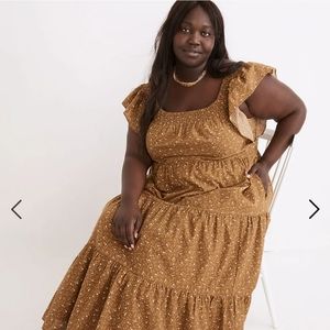 NWT Women's Madewell Ruffle-Sleeve Tiered Midi Dress In Daisy Stitch